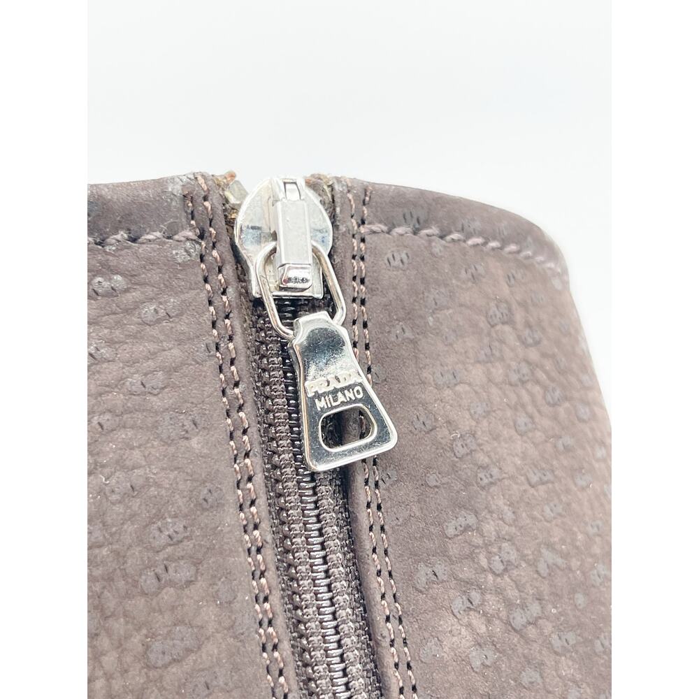 Prada Vintage Brown Embossed Nubuck Square Toe Heeled Knee High Boots IT 36.5 - Picture 11 of 14